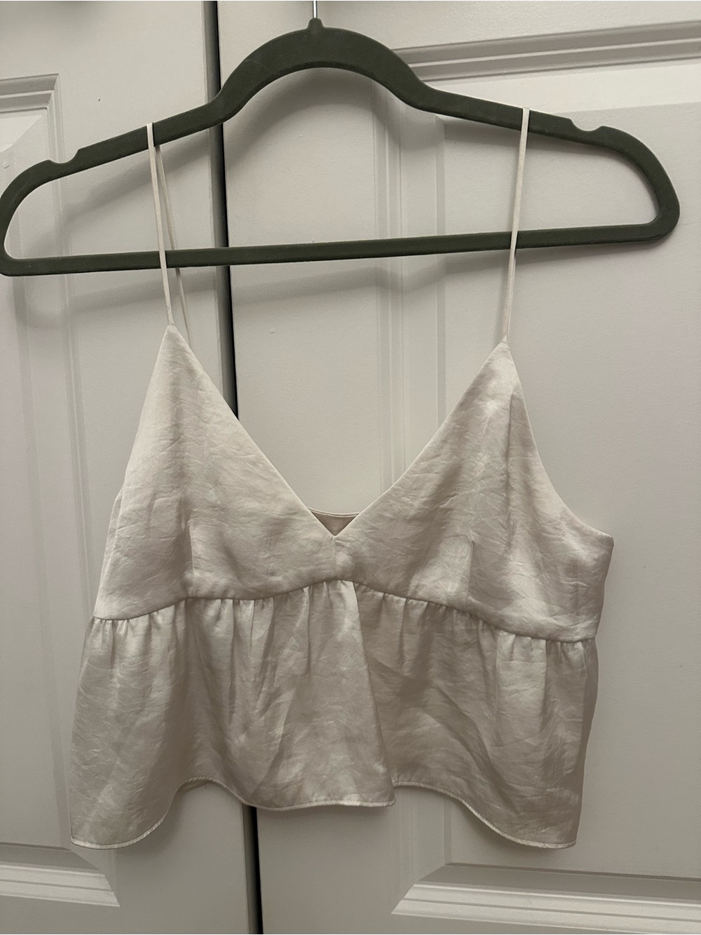 Aritzia Satin  Light Cream V-Neck Cami Top